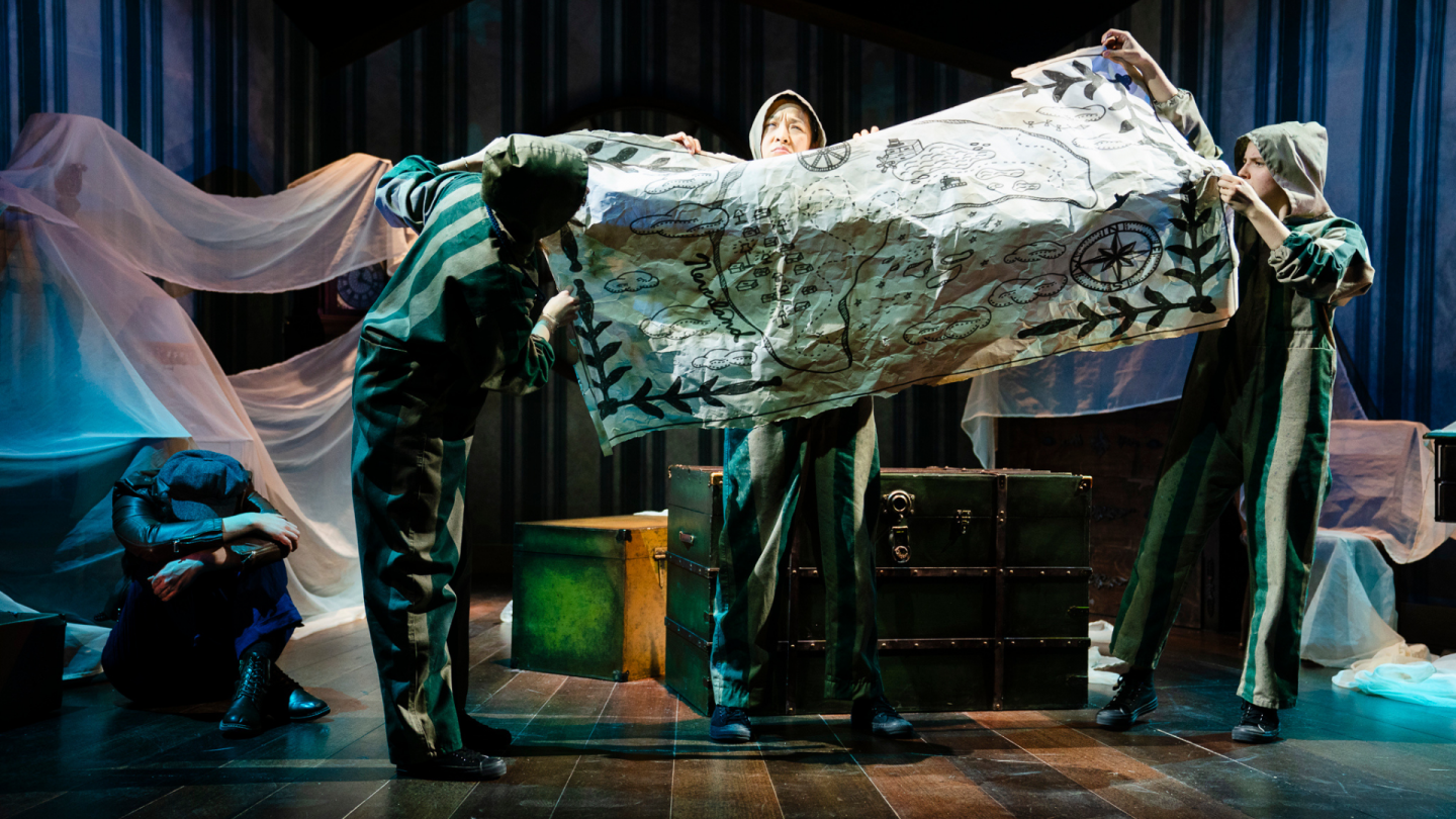 The puppeteers unravel a huge map of Neverland