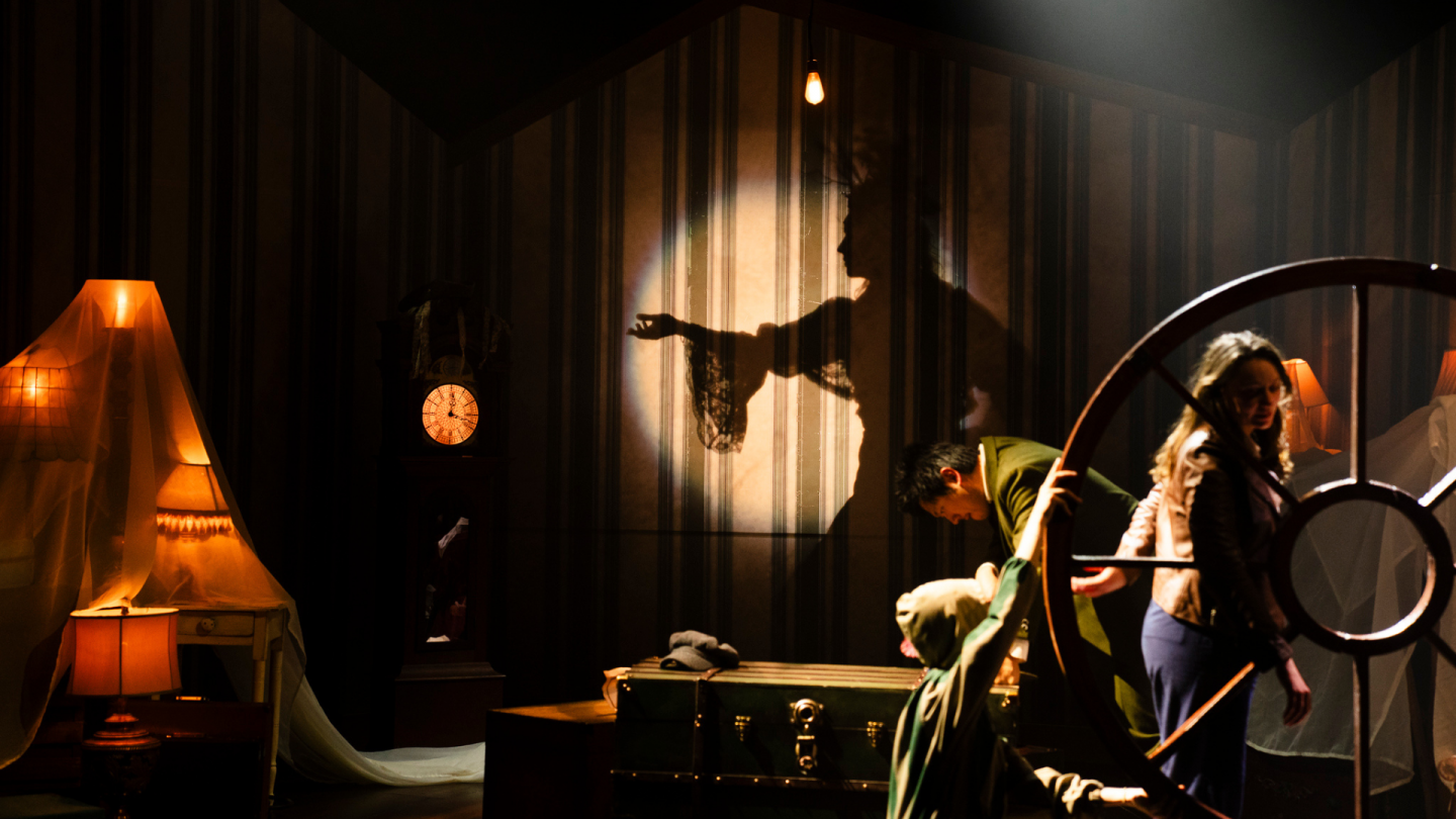 Darlin (a shadow on the back wall of the attic) guides Wendy on her journey.