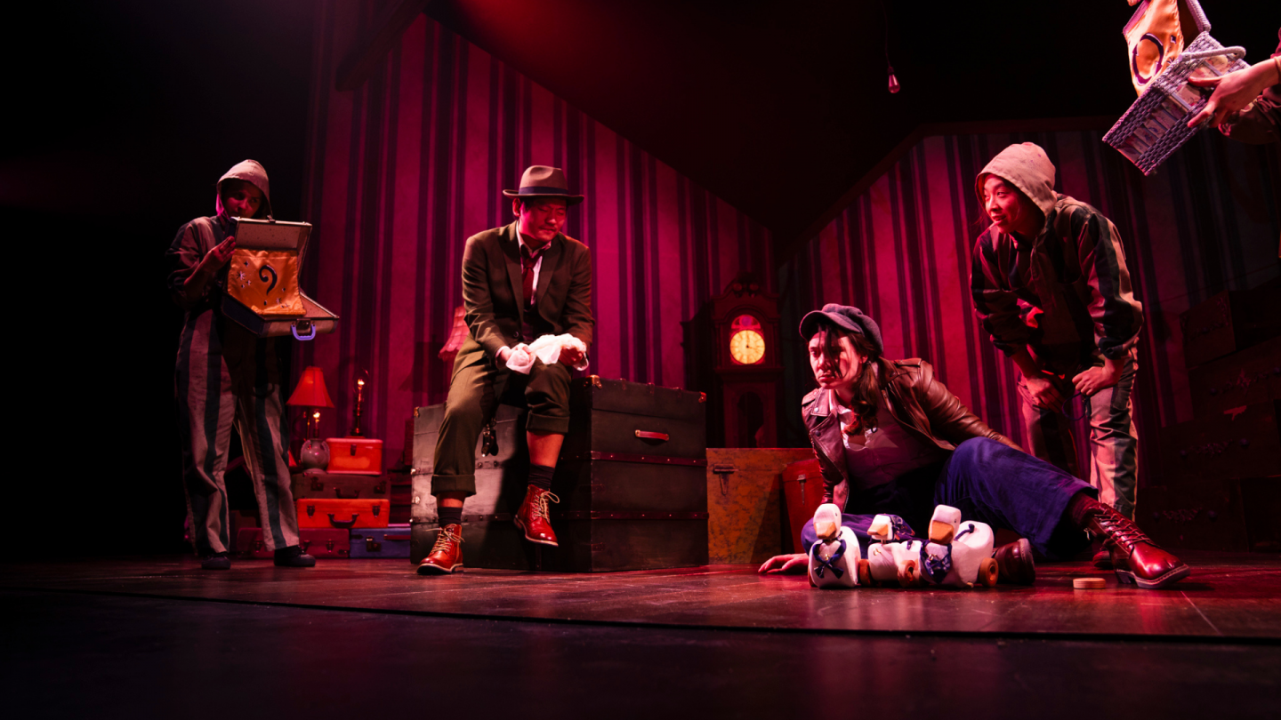 Wendy sits with the Lost Boys (a trio of wooden ducks)