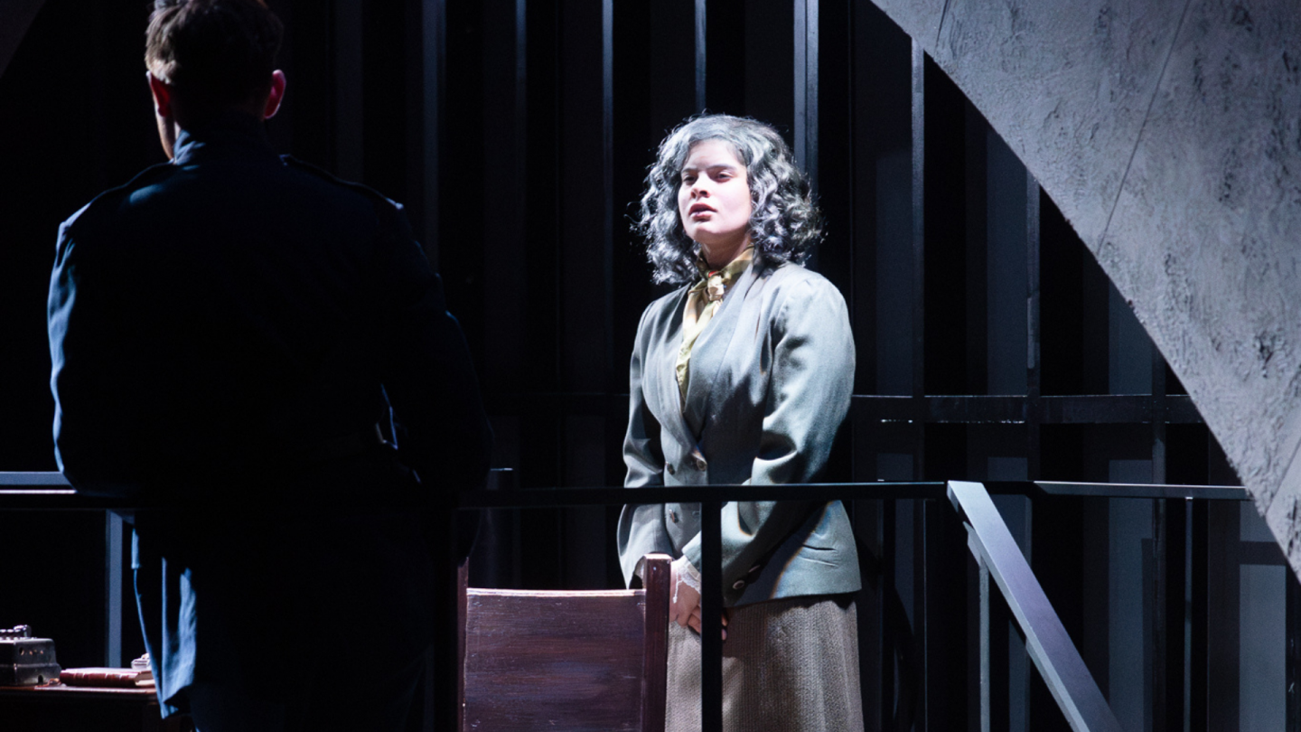 Three M1941 archive4 In a scene from Three Musketeers 1941, Madame Treville is in a cell being interrogated by police.